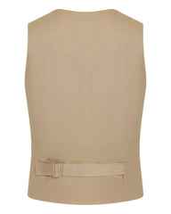 Colete bege de linho com forro de algodão e sem mangas.