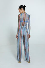 Calça listrada feminina de poliamida com elastano colorida