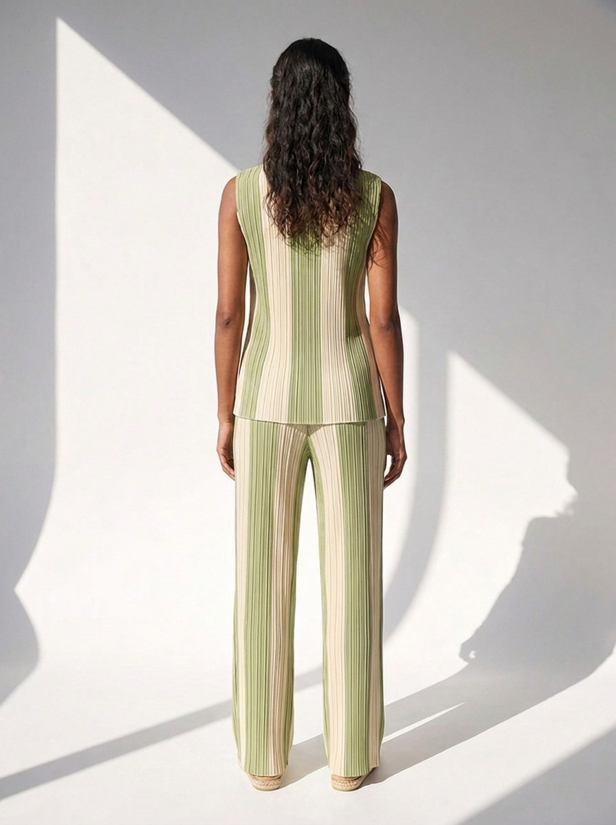 Calça Sara Listra Capim Limão e Branca